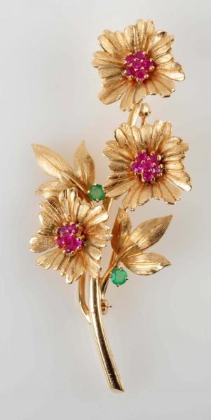 YELLOW GOLD FLORAL BROOCH.                        