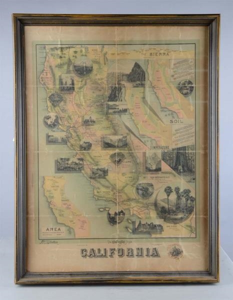 EARLY CALIFORNIA STATE MAP IN FRAME               
