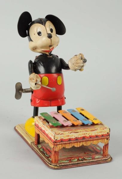 MICKEY MOUSE XYLOPHONE TIN LITHO WIND-UP TOY.     
