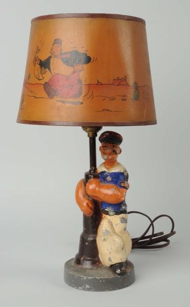 CAST METAL POPEYE LAMP WITH MATCHING SHADE.       