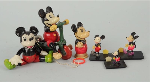 LOT OF 6: CELLULOID MICKEY MOUSE FIGURES.         