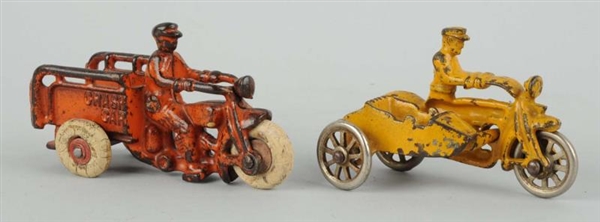 LOT OF 2: CAST IRON POLICE MOTORCYCLE TOYS.       