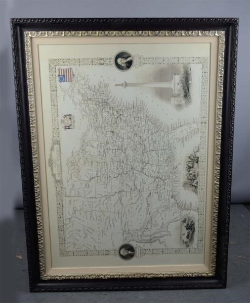 LARGE "1850 UNITED STATES" MAP IN ORNATE FRAME    