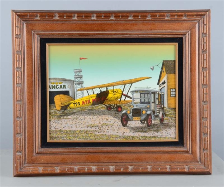 H. HARGROVE MAIL PAINTING ON CANVAS IN WOOD FRAME 
