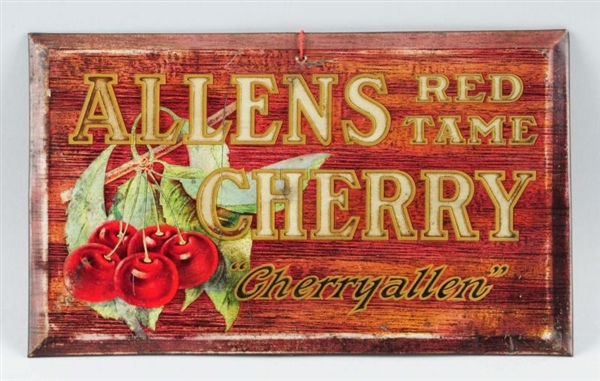 RARE RED TAME CHERRY TIN OVER CARDBOARD SIGN.     