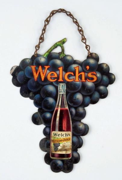RARE WELCHS TIN TWO SIDED HANGING SIGN.          