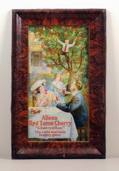 C. 1910 RED TAME CHERRY SELF-FRAMED TIN SIGN.     
