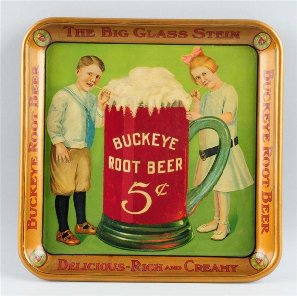 1905-10 BUCKEYE ROOT BEER SQUARE SERVING TRAY.    