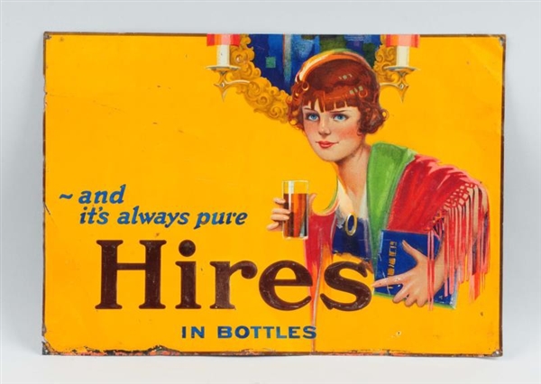 1915 - 1920 HIRES EMBOSSED COLLEGE GIRL TIN SIGN. 