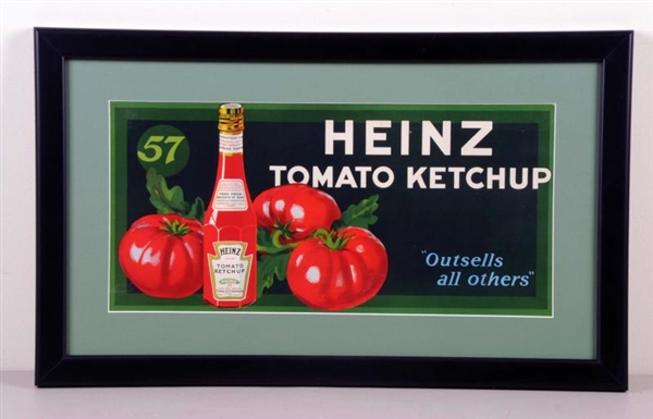 HEINZ KETCHUP FRAMED AND MATTED TROLLEY CAR SIGN. 