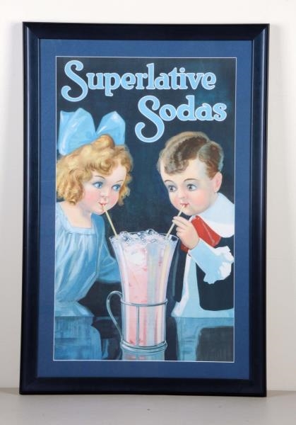 1900-1905 SUPERLATIVE SODAS LARGE FRAMED POSTER.  