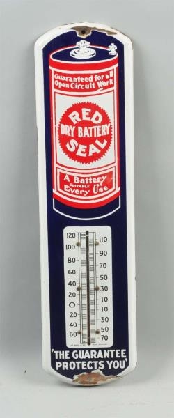 RED SEAL DRY BATTERY PORCELAIN THERMOMETER.       