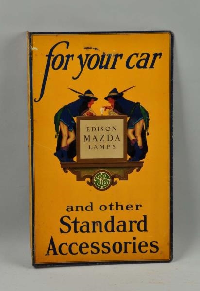 EDISON MAZDA LAMPS "FOR YOUR CAR" TIN FLANGE SIGN.