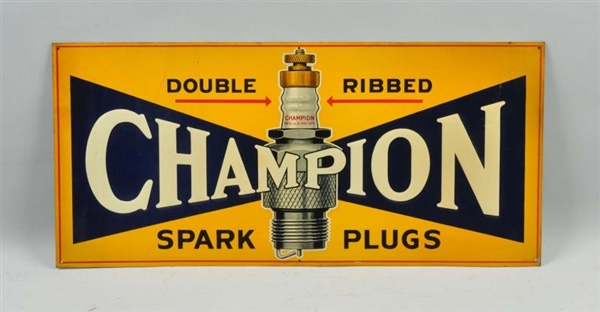 CHAMPION DOUBLE RIBBED SPARK PLUGS SIGN.          