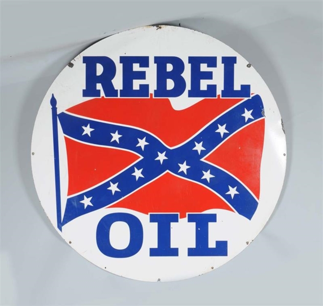 REBEL OIL WITH CONFEDERATE FLAG LOGO DSP SIGN.    