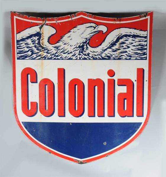 COLONIAL DOUBLE SIDED PORCELAIN ID SIGN.          