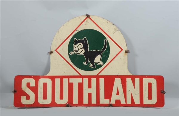 SOUTHLAND (OILS) DOUBLE SIDED TIN DIECUT SIGN.    