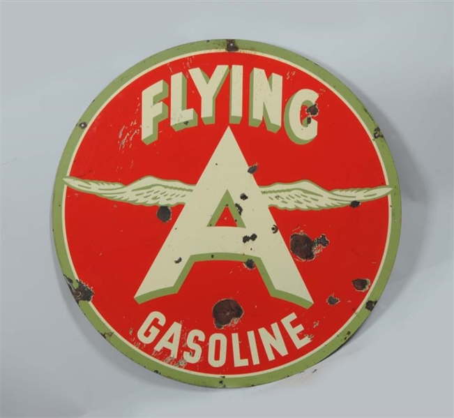 FLYING A GASOLINE DOUBLE SIDED PORCELAIN SIGN.    