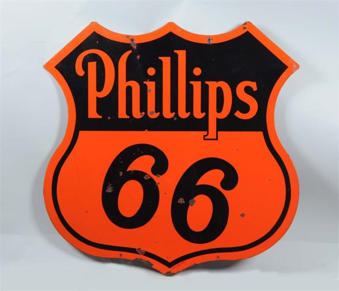 PHILLIPS 66 DOUBLE SIDED PORCELAIN SHIELD SIGN.   