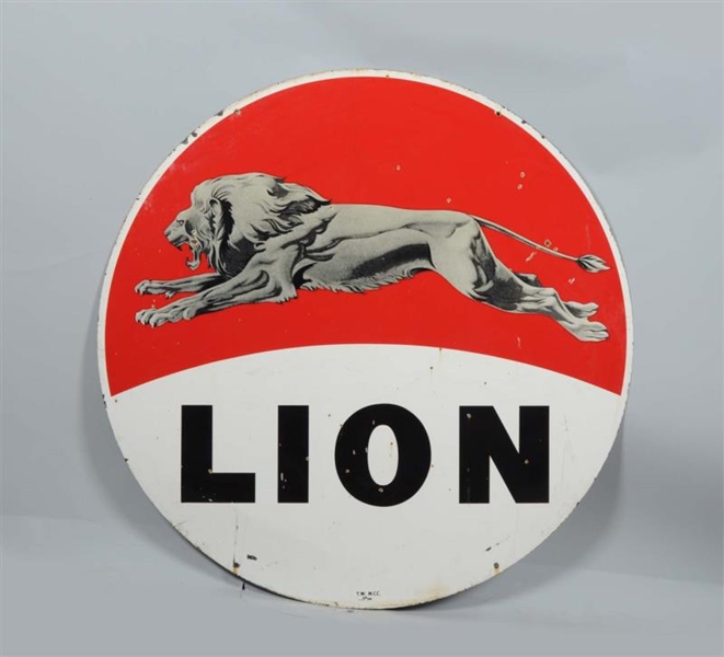 LION DOUBLE SIDED PORCELAIN IDENTIFICATION SIGN.  