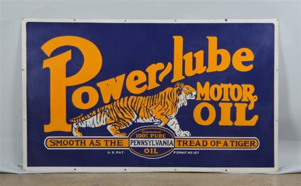POWER-LUBE MOTOR OIL SIGN WITH TIGER GRAPHICS.    