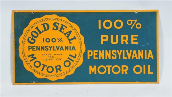 GOLD SEAL MOTOR OIL DOUBLE SIDED TIN SIGN.        
