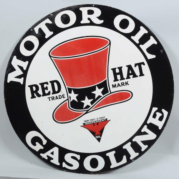 SUPER RARE RED HAT MOTOR OIL GASOLINE DSP SIGN.   