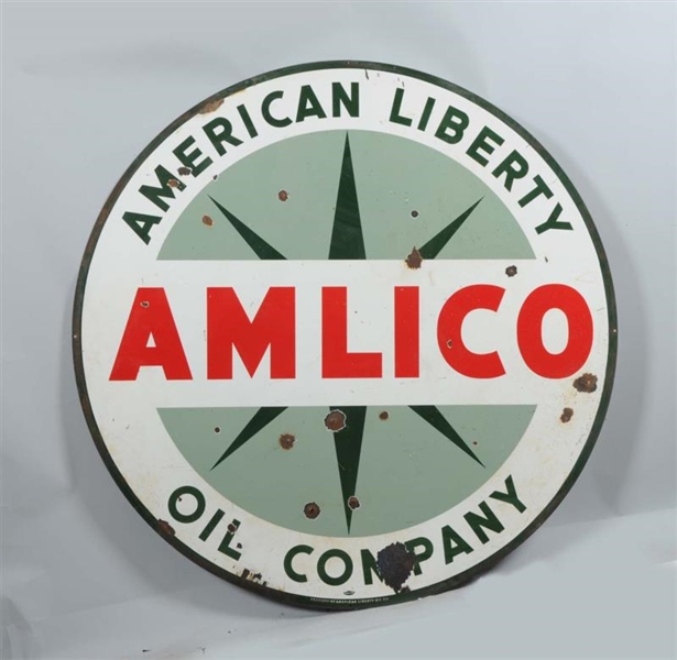 AMLICO OIL CO. DOUBLE SIDED PORCELAIN ID SIGN.    