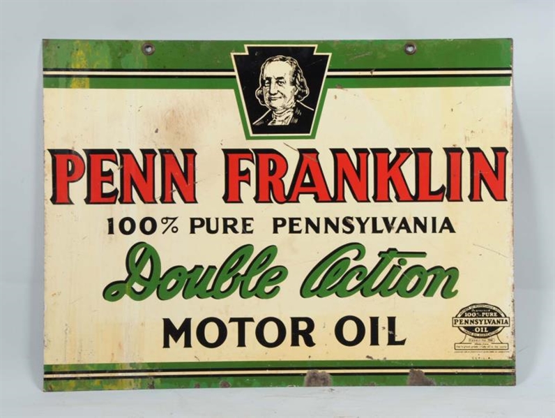 PENN FRANKLIN DOUBLE ACTION MOTOR OIL SST SIGN.   