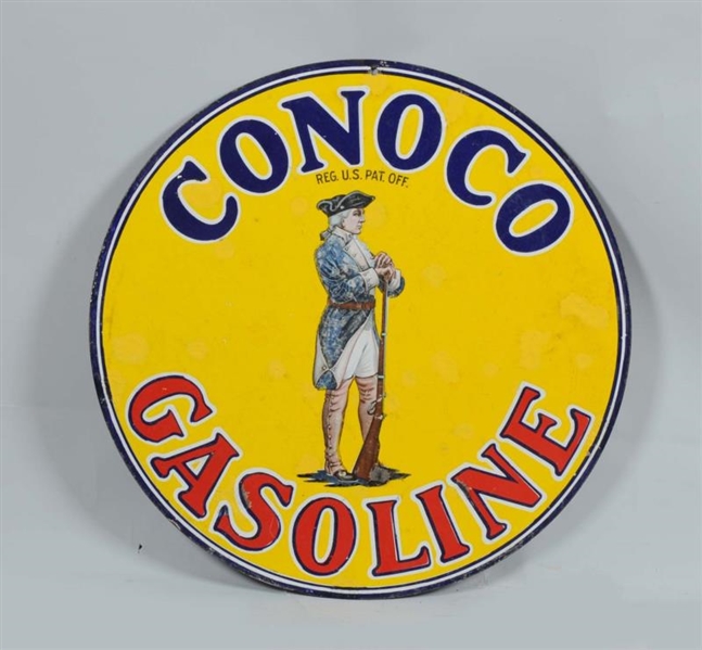 CONOCO GASOLINE DOUBLE SIDED PORCELAIN SIGN.      