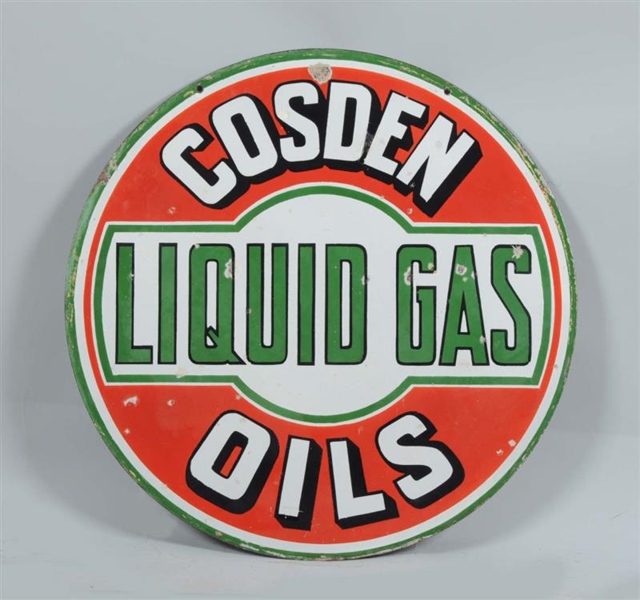 COSDEN LIQUID GAS OILS DOUBLE SIDED PORCELAIN SIGN