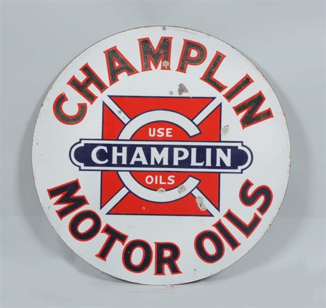 CHAMPLIN MOTOR OILS DOUBLE SIDED PORCELAIN SIGN.  