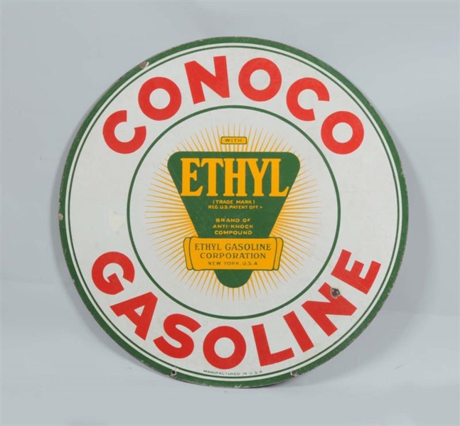CONOCO GASOLINE DOUBLE SIDED PORCELAIN SIGN.      