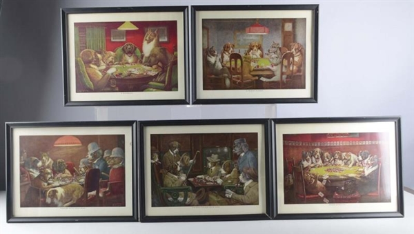 LOT OF 5: COOLIDGE DOGS PLAYING POKER LITHOS      