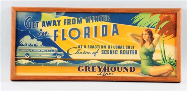 GREYHOUND BUS-FLORIDA ADVERTISING CARDBOARD SIGN. 