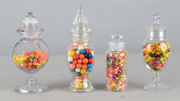 LOT OF 4: GLASS COUNTERTOP CANDY DISPLAY JARS     