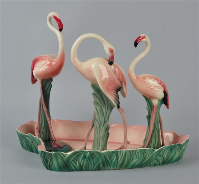 LOT OF 4: WILL GEORGE POTTERY FLAMINGOS.          