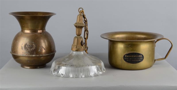 LOT OF 3: SPITTOONS & LAMP                        