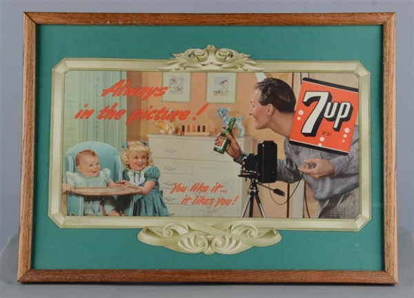 DIE CUT LITHOGRAPH 7UP ADVERTISEMENT IN FRAME     