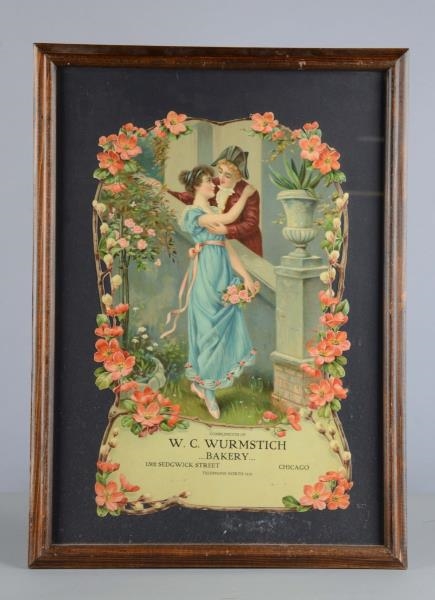 DIE CUT LITHOGRAPH OF YOUNG LOVERS IN FRAME       