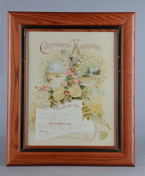 1901 CERTIFICATE OF MARRIAGE IN FRAME             