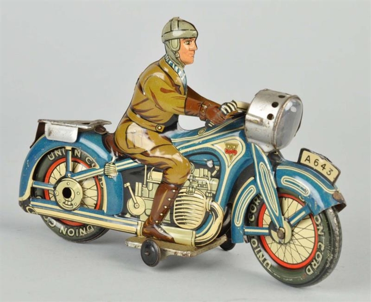 GERMAN TIN LITHO WIND-UP ARNOLD MOTORCYCLE TOY.   