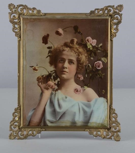 WOMAN WITH ROSES COLORIZED PHOTOGRAPHIC LITHO     