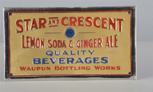 STAR AND CRESCENT BEVERAGE EMBOSSED TIN SIGN      