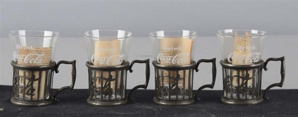 SET OF 4 REPRODUCTION COCA COLA GLASS HOLDERS     