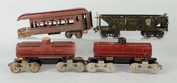 LOT OF 4: FREIGHT AND PASSENGER CARS.             