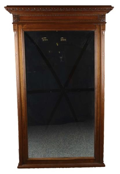 LARGE CARVED WOOD AND GLASS WALL-MOUNT MIRROR     