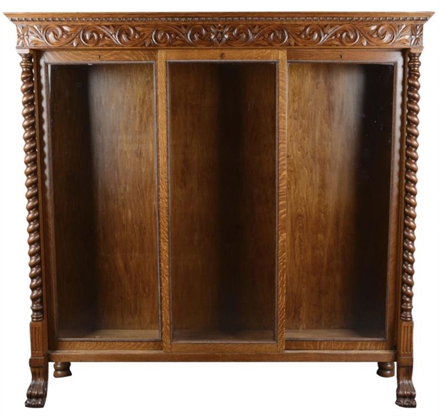 LARGE QUARTER SAWN OAK AND GLASS DISPLAY CABINET  