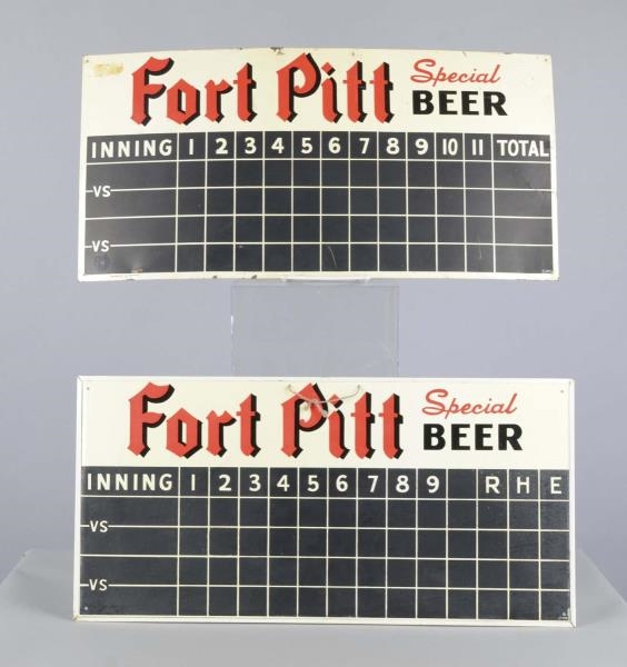 LOT OF 2: FORT PITT SPECIAL BEER SCORING TIN SIGNS