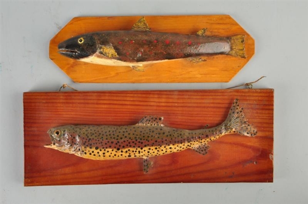 LOT OF 2: WOODEN FISH MODELS ON BOARDS            